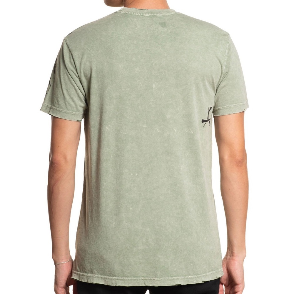Affliction Men’s Small Shadow Tee Short-Sleeve Graphic Green Black Skull Shirt - Picture 2 of 8